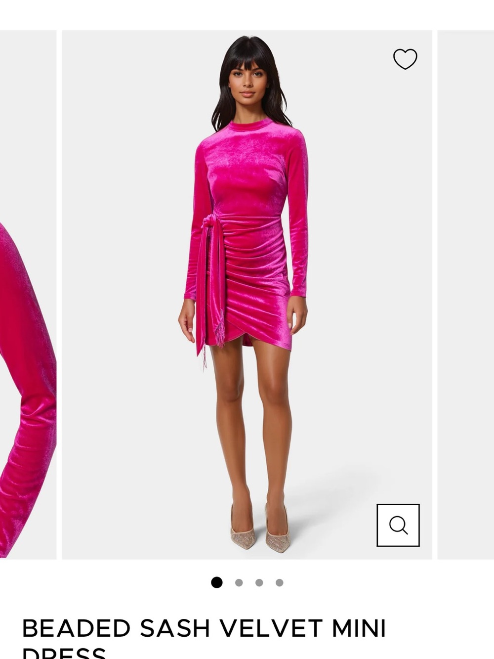 bebe Hot Pink Velvet Long-Sleeve Mini Dress with Sash